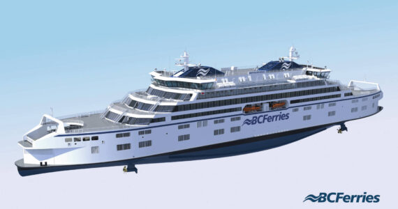 Photo provided by British Columbia Ferries
Conceptual rendering of a hybrid-electric design for a 360-car ferry that our neighbors at British Columbia Ferries are shopping to shipyards locally and internationally.