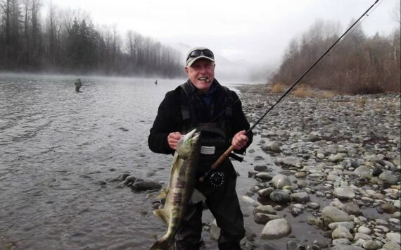 Photo Provided
Whidbey Island Fly Fishing Club member Clayton Wright Chum shows off his Skagit River catch.