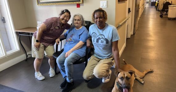 Photo provided
Left to right: Activities Director Katie Cook, Resident Pam Castanera, Head of Housekeeping Shanika Plummer and Kiro pose after a remarkable day at Welcome Home Oak Harbor.