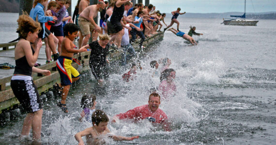 Photo by David Welton
Participants of the 2006 polar plunge leapt off Freeland Dock and into Holmes Harbor. The dock is scheduled to undergo some repairs.