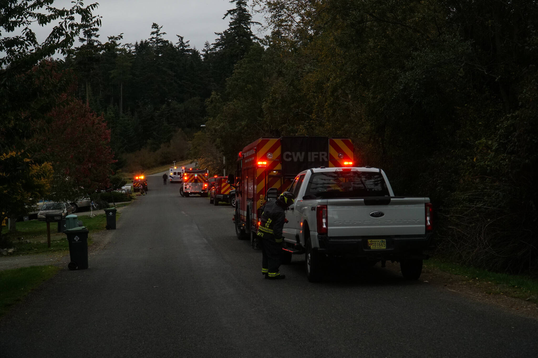 Central Whidbey Fire and Rescue responded to a possible arson in Coupeville Monday. (Photo by Sam Fletcher)