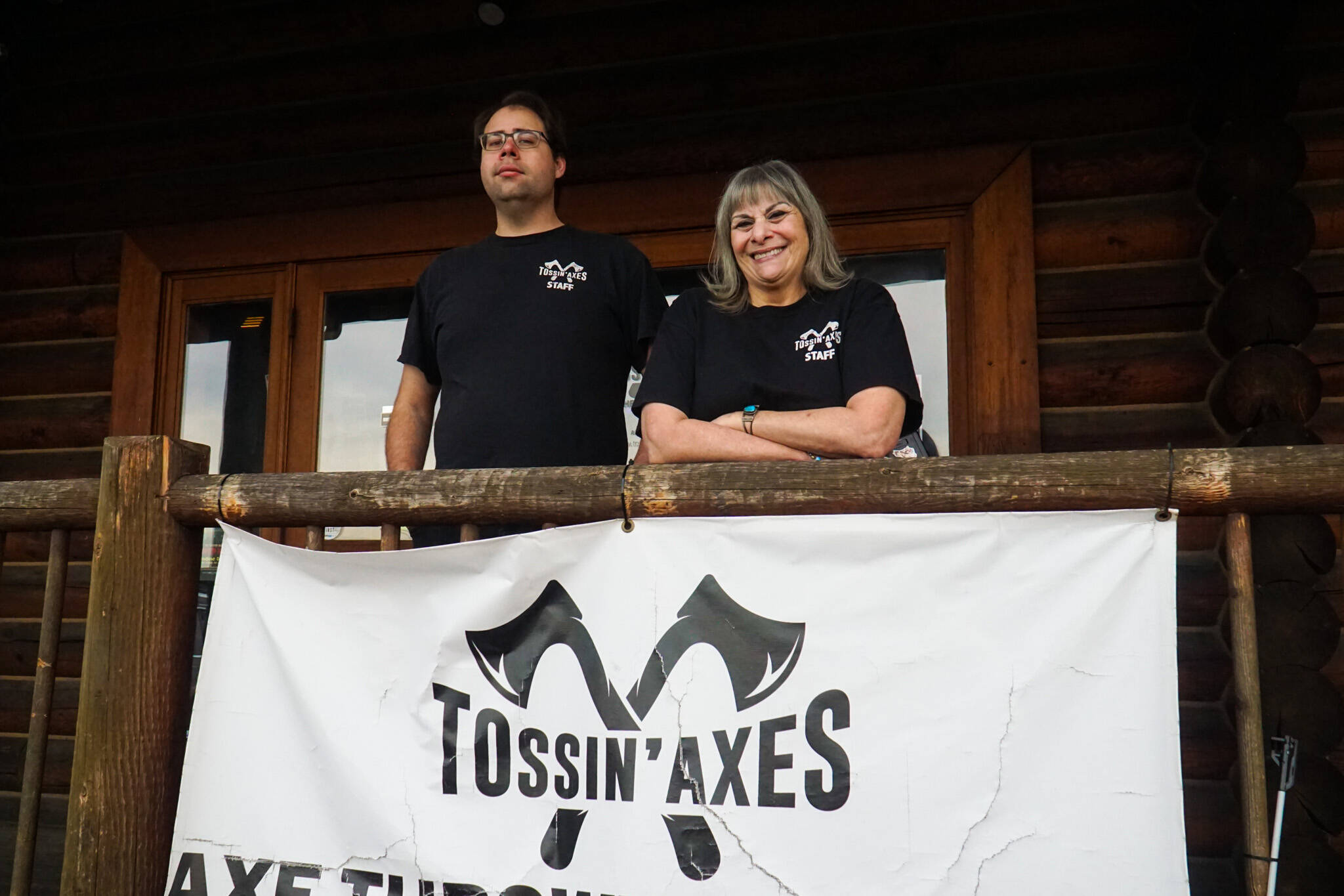 Photo by Sam Fletcher
Daniel Caldwell and Donna DeBonis stand before Tossin’ Axes on Midway Blvd. on Friday.