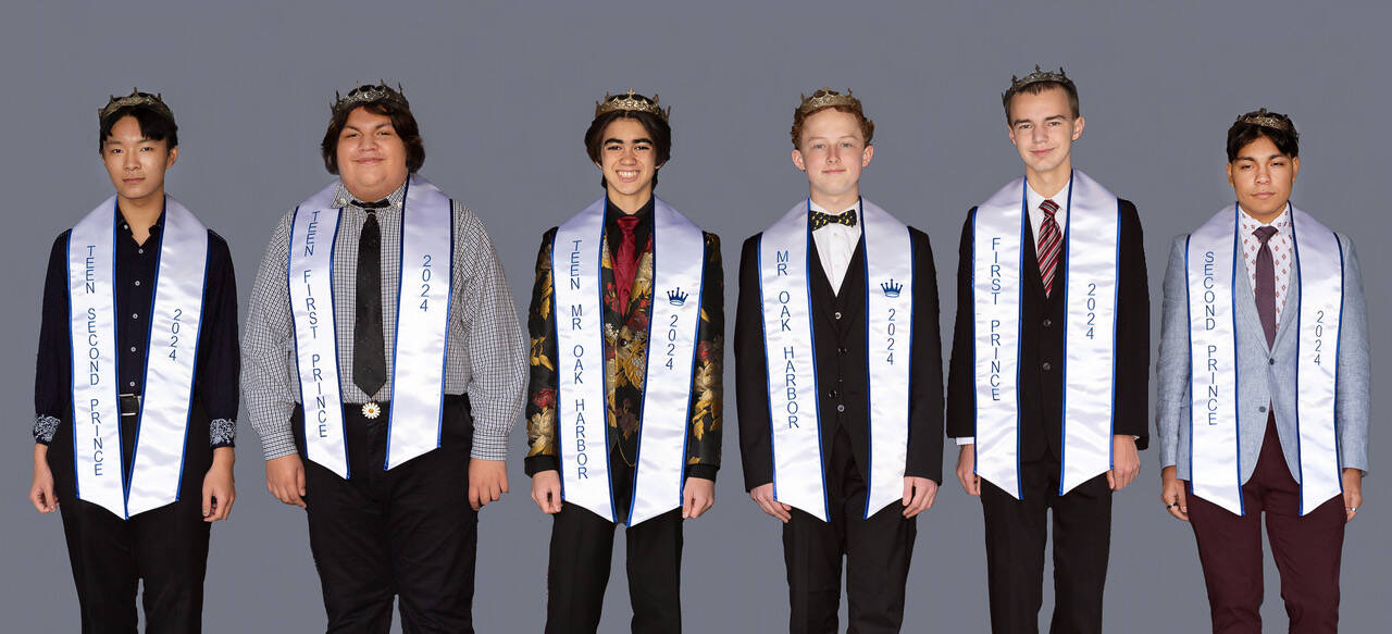 (Photo by Laura Houck Photography)
From left are Teen Second Prince Tyler Pookphant, Teen First Prince Brian Goodman, 2024 Teen Mr. Oak Harbor Kepano Nero, 2024 Mr. Oak Harbor Logan Hendricks, First Prince Max Gammache and Second Prince Aiden Mosquera.