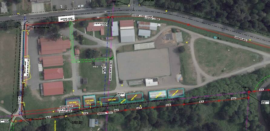 This map of the Whidbey Island Fairgrounds shows the Port of South Whidbey’s boundaries, outlined in red. Concession stands, at far left, are not fully on the property.