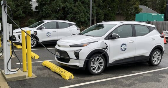 Photo provided
Level 2 electric vehicle charging stations power up Island County vehicles outside of the Camano Island administration building.