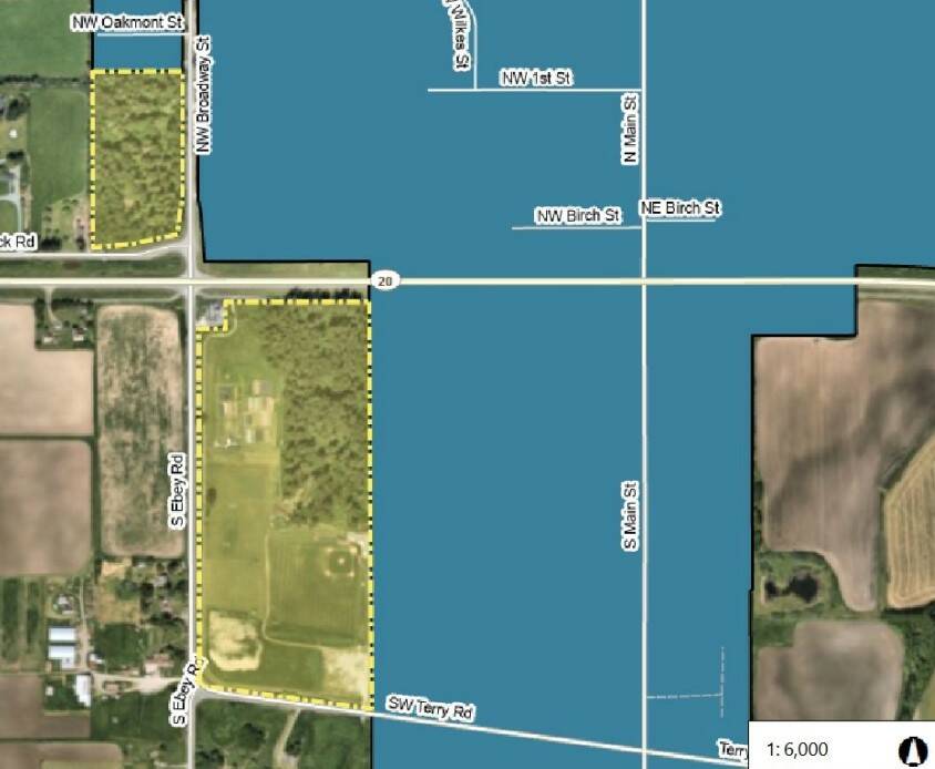 (Map provided by the Town of Coupeville)
The small yellow rectangle on the top left corner of this map shows the “Five-Acre Woods.” The school district’s parcel, which measures 21.27 acres, is located on the other side of the intersection.