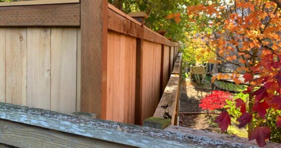 The mayor’s fence, which violates city code, runs alongside another fence compliant with city code. (Photo provided)