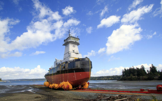 Photo by David Welton
A boat is pulled out of the water, headed to Nichols Brothers Boat Builders.